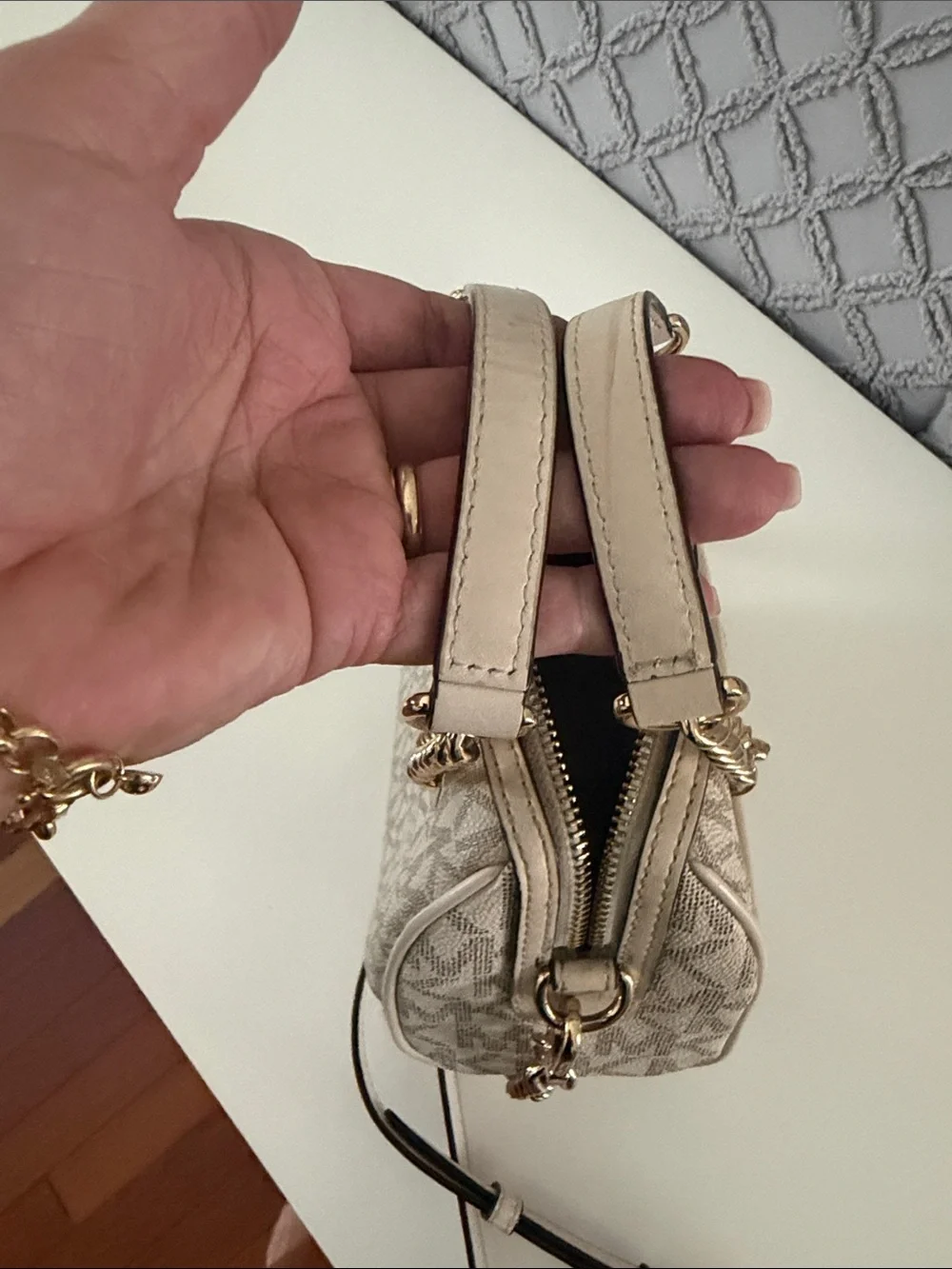 MICHAEL KORS Beige Logo Crossbody Satchel with Gold Hardware